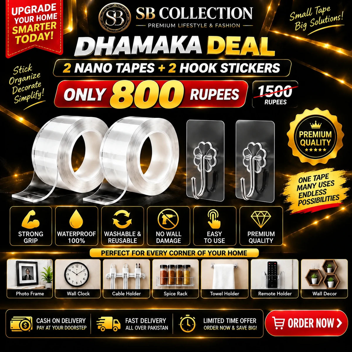 02 DOUBLE NANO TAPE With 02 Hook Stickers -SB Collection