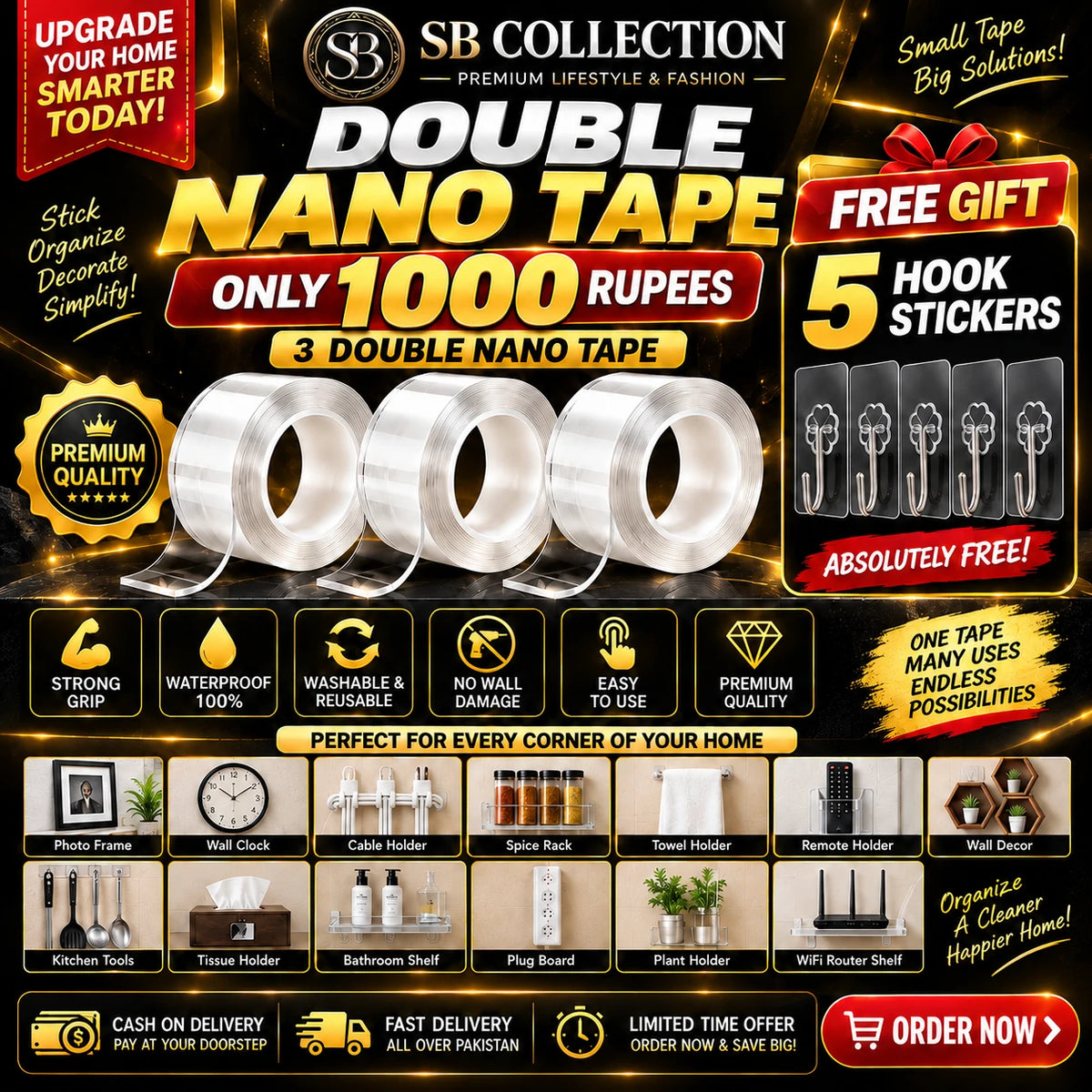 03 DOUBLE NANO TAPE With 05 Hook Stickers -SB Collection