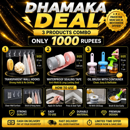 Smart Home Gadget Combo 1000 Rs | Wall Hooks + Sealing Tape + Oil Brush Set