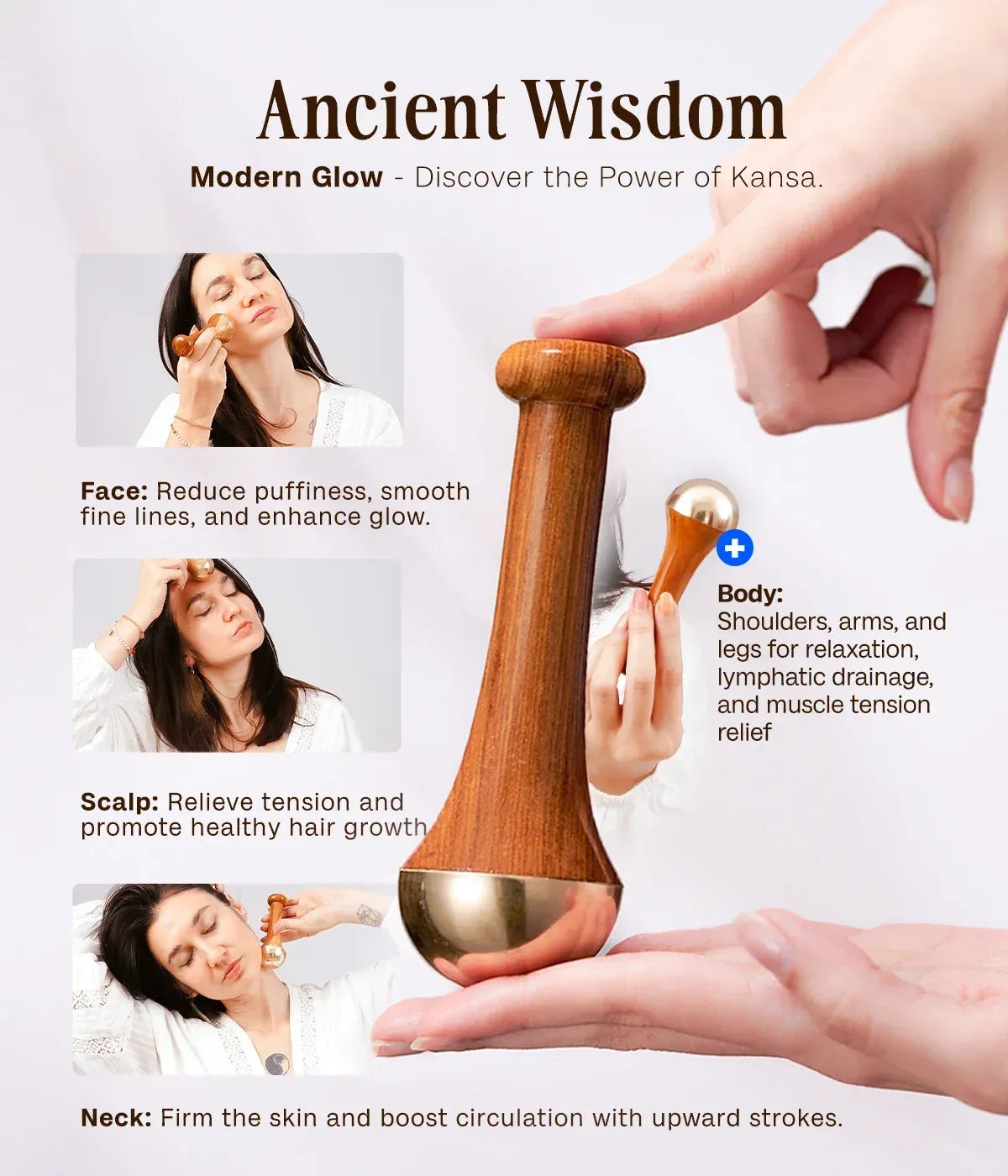 Kansa Wooden Face & Foot Massager | Handheld Self-Care Tool